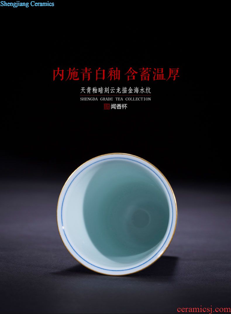 The big blue and white LuYan masters cup jingdezhen porcelain hat cup hand-painted archaize kung fu tea tea sample tea cup