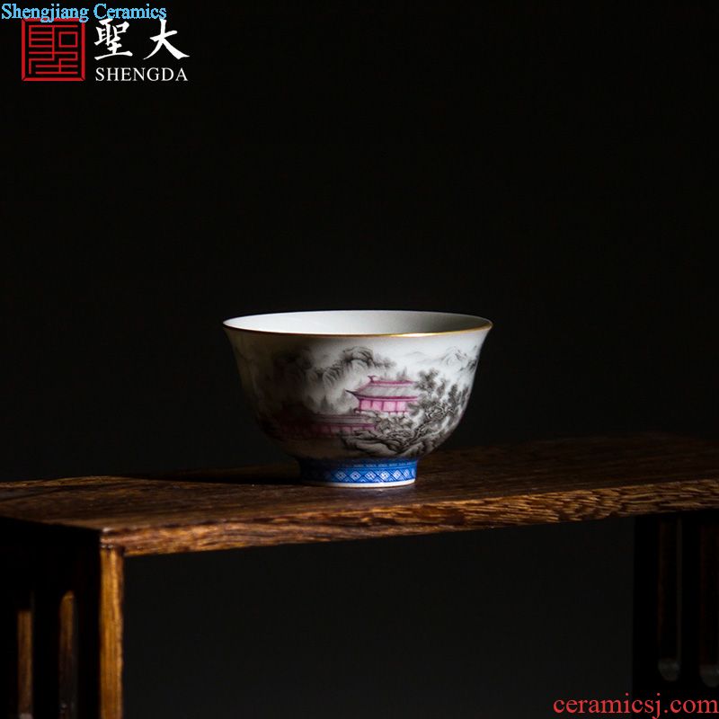 Santa teacups hand-painted ceramic kungfu azure glaze enamel paint CongJu grain cup manual of jingdezhen tea service master