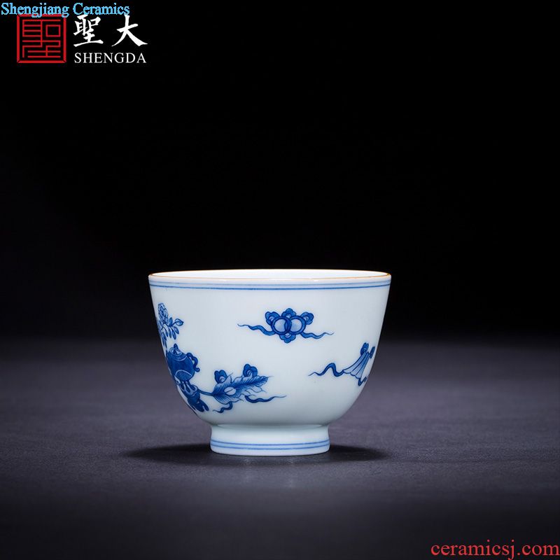 St large ceramic three tureen teacups hand-painted agate red lake scene tea bowl of jingdezhen tea service by hand