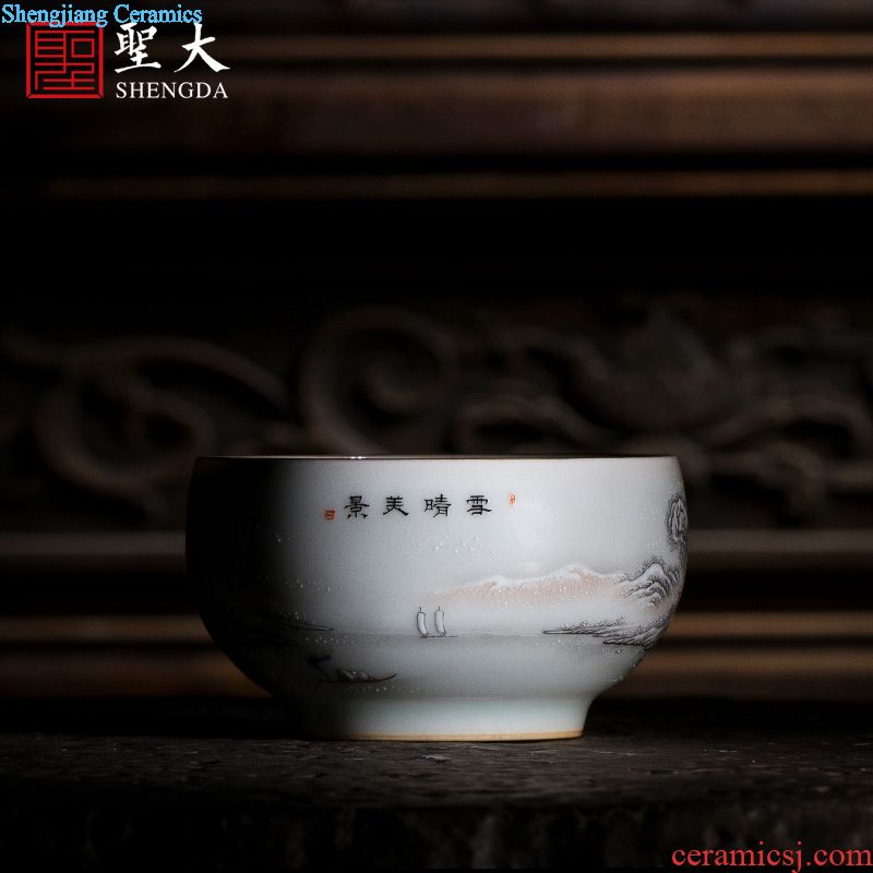 Santa teacups hand-painted ceramic kungfu antique grain sample tea cup masters cup pure manual jingdezhen blue and white porcelain tea set