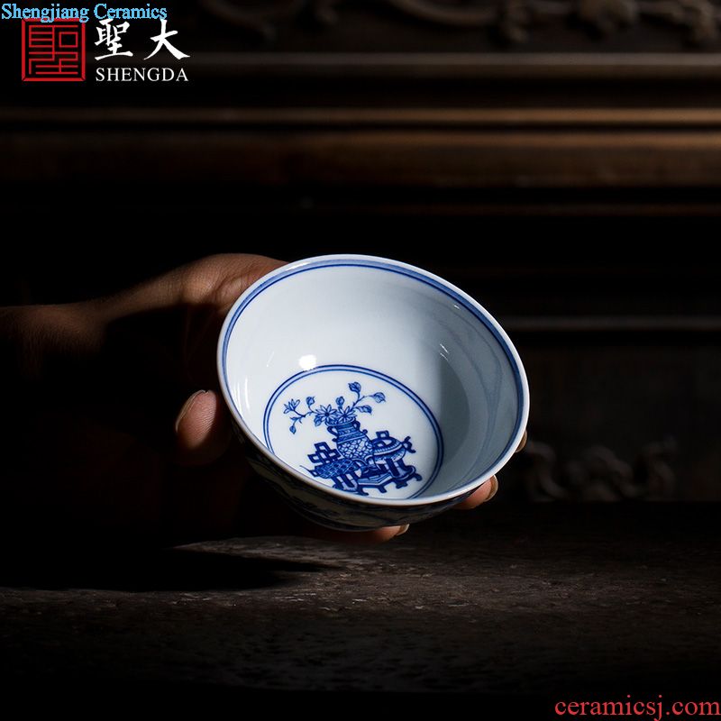 Santa teacups hand-painted ceramic kungfu pastel snow shine beautiful scenery cup sample tea cup pure manual of jingdezhen tea service master