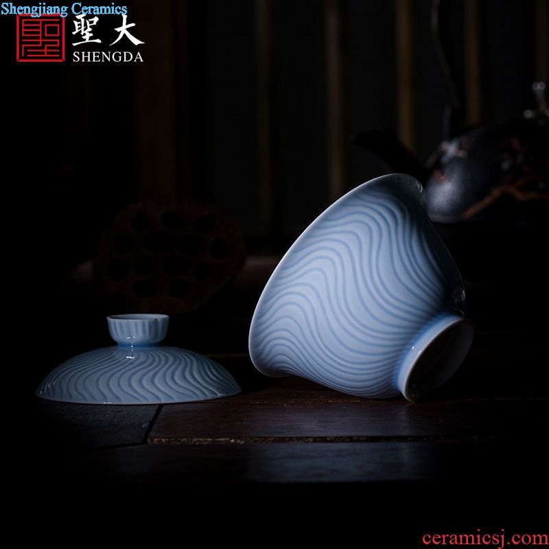 Holy big blue and white jade lotus fragrance teacups hand-painted ceramic kung fu masters cup sample tea cup pure manual of jingdezhen tea service