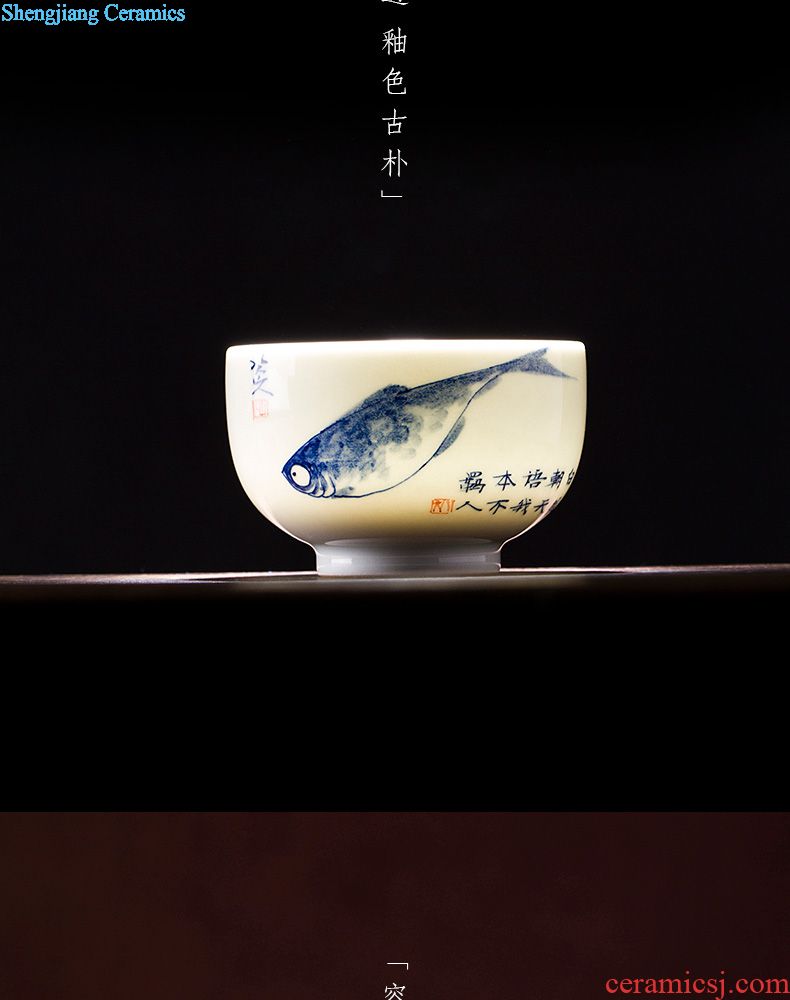 Holy big ceramic fair mug hand-painted pastel "SongYin fishing" tea sea hand points of jingdezhen tea service