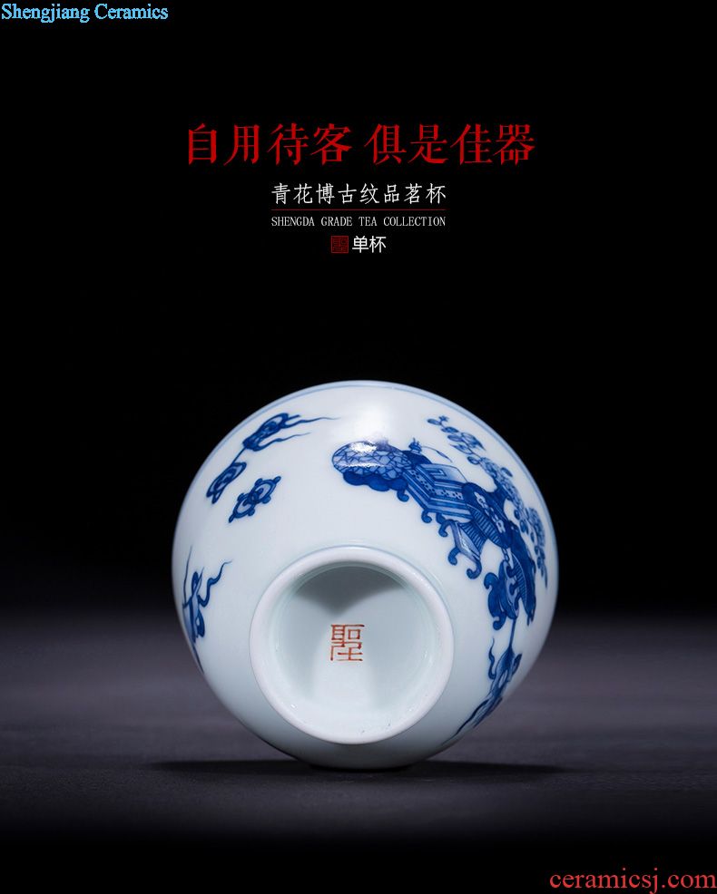 St large ceramic three tureen teacups hand-painted agate red lake scene tea bowl of jingdezhen tea service by hand