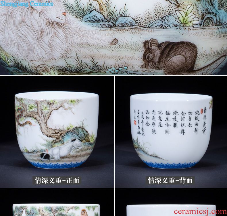 Santa teacups hand-painted ceramic kungfu azure glaze pastel peach blossom tattoo master cup all hand of jingdezhen tea service