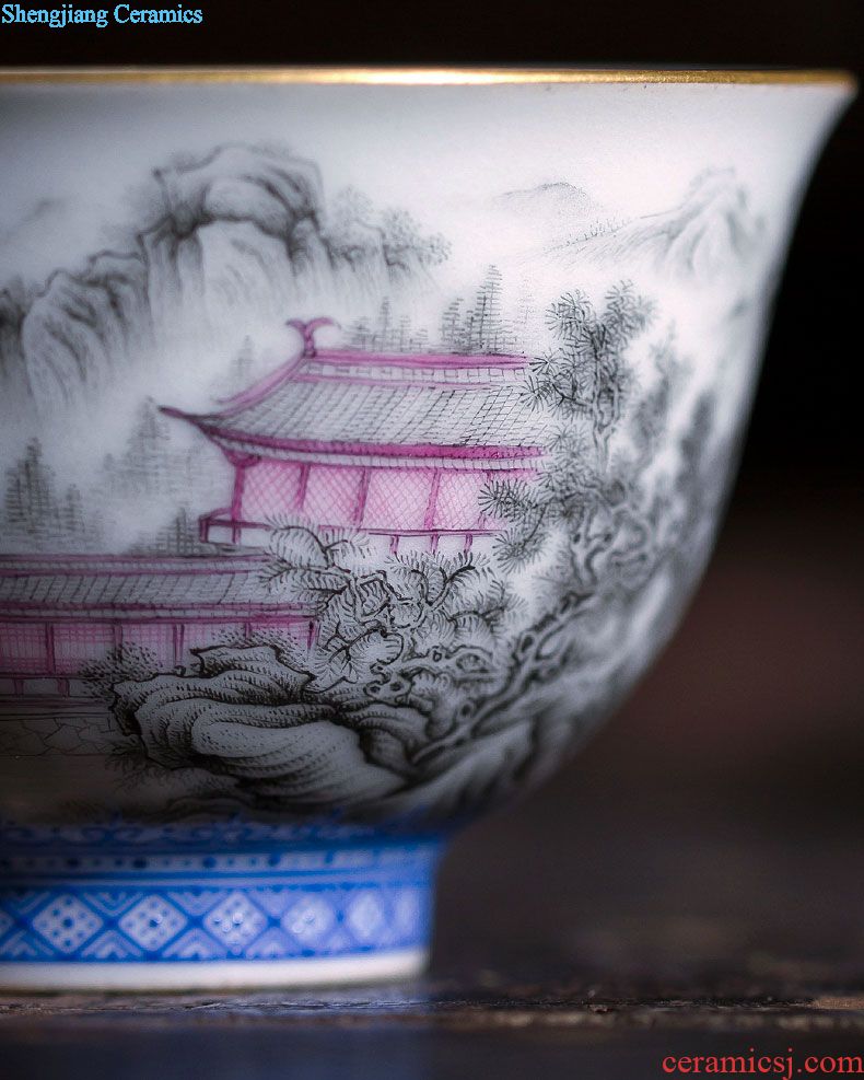 Santa teacups hand-painted ceramic kungfu azure glaze enamel paint CongJu grain cup manual of jingdezhen tea service master