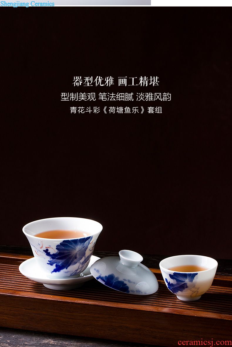 Holy big ceramic pot of tea tray bearing hand-painted imitation Ming blue and white sea dragon fold along the disc dry foam plate of jingdezhen tea service