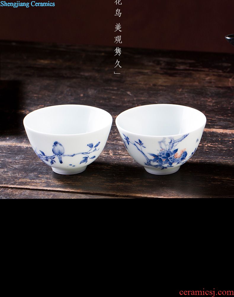 Holy big ceramic tureen hand-painted porcelain cups around branch group long-lived footed three tea bowl manual of jingdezhen tea service