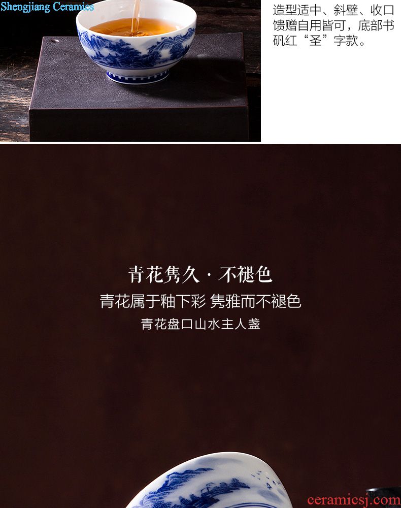 The large ceramic three tureen teacups hand-painted LianYun make tea bowl full of blue and white porcelain of jingdezhen kung fu tea set by hand
