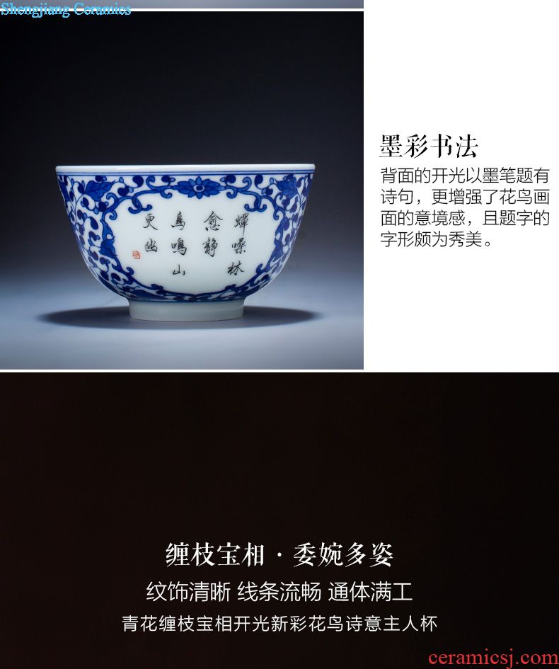 Holy big three tureen kung fu tea cup only hand-painted ceramic blue sea grain tea bowl full manual of jingdezhen tea service