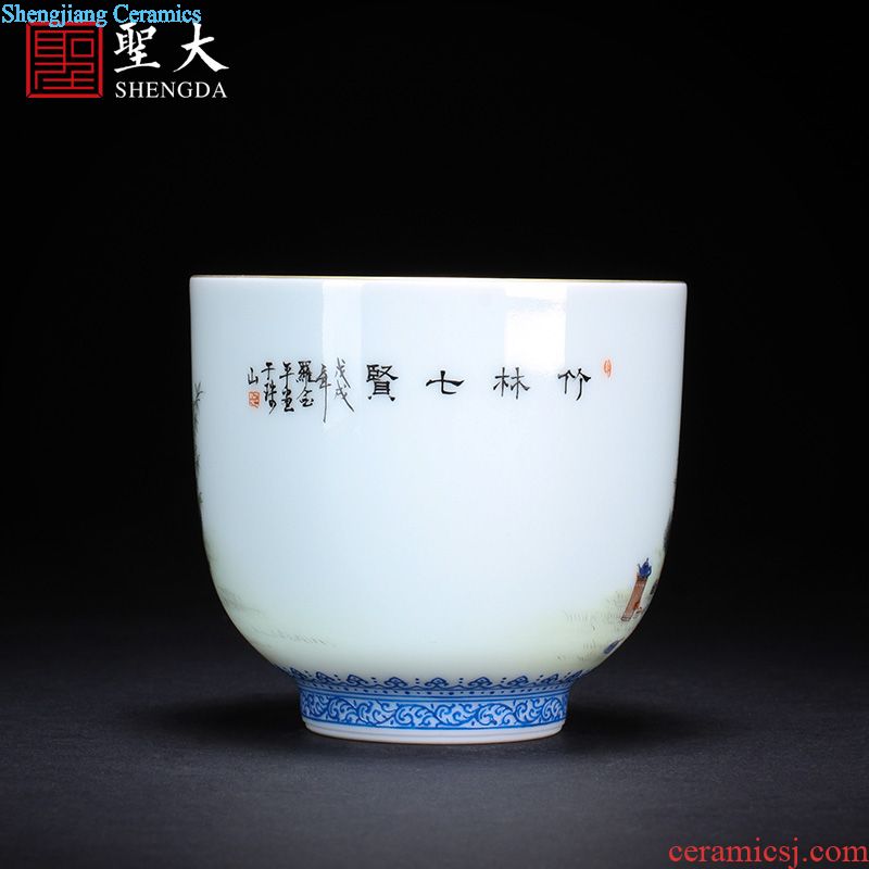 Santa teacups hand-painted ceramic kungfu heavy pastel Confucius teaching figure lying fa cup cup of jingdezhen tea service master