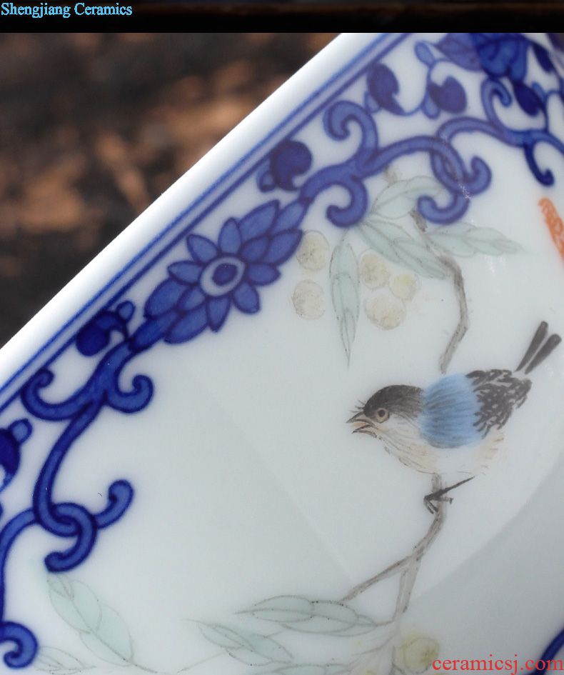 Holy big three tureen kung fu tea cup only hand-painted ceramic blue sea grain tea bowl full manual of jingdezhen tea service