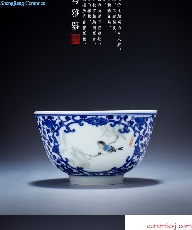 Holy big three tureen kung fu tea cup only hand-painted ceramic blue sea grain tea bowl full manual of jingdezhen tea service