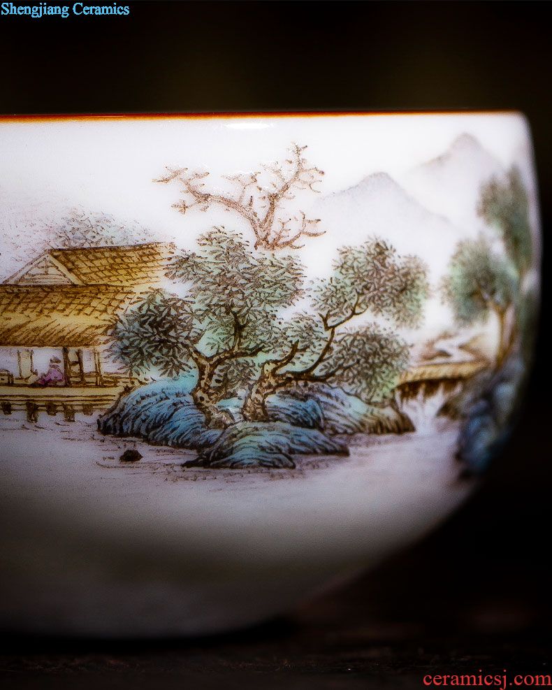 Santa teacups hand-painted ceramic kungfu pastel "lushan mountain pine organ" sample tea cup single cup hand of jingdezhen tea service
