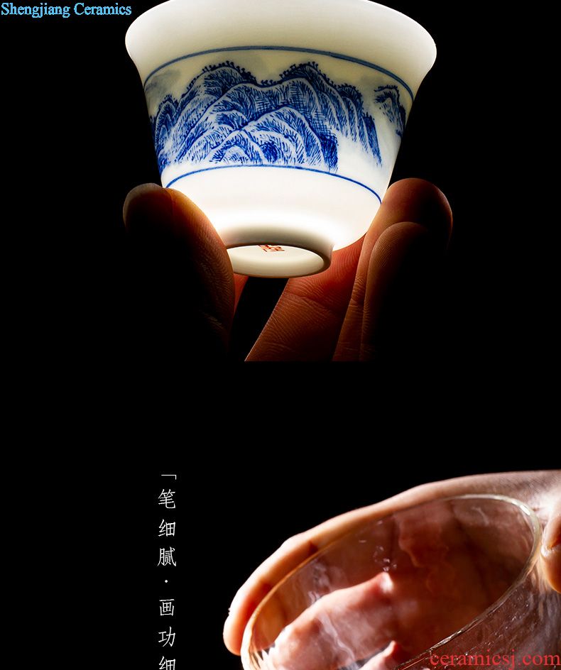 Holy big ceramic kung fu masters cup hand-painted porcelain cups lake fishing footed cup all hand in jingdezhen tea sets