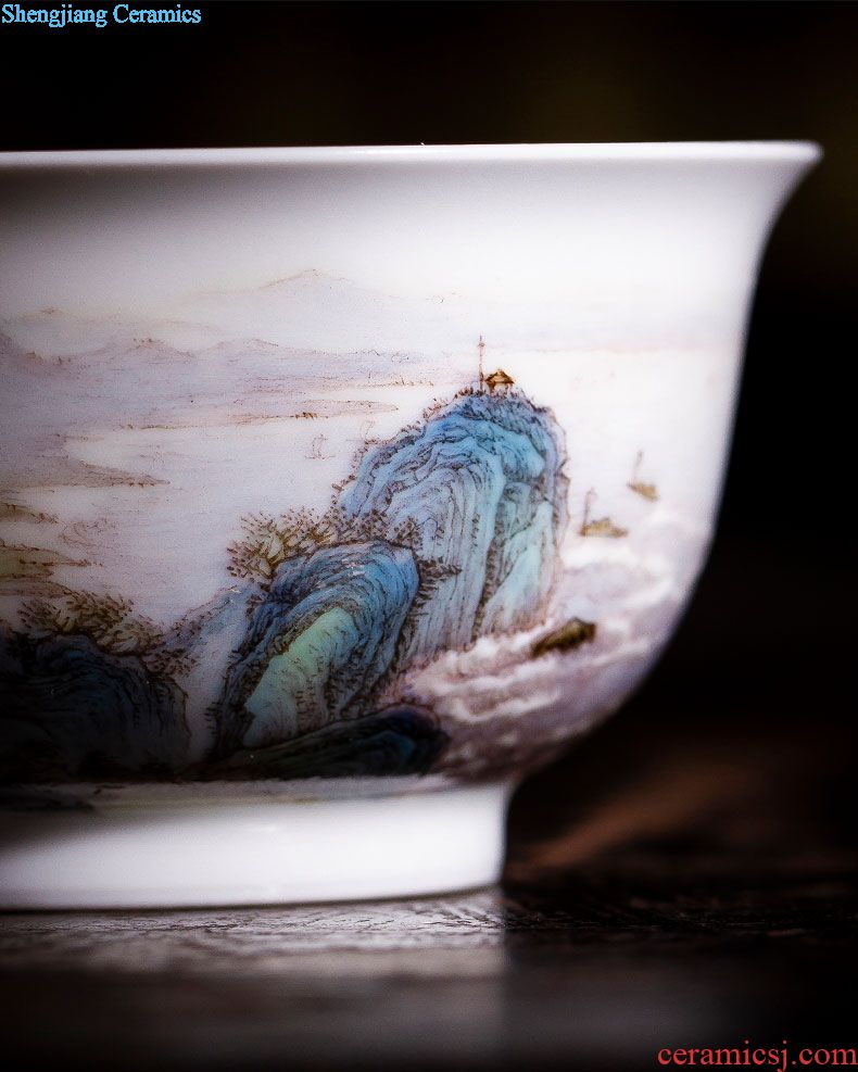The big ceramic curios Hand painted blue treasure phase lines lie fa cup masters cup bowl jingdezhen tea sample tea cup