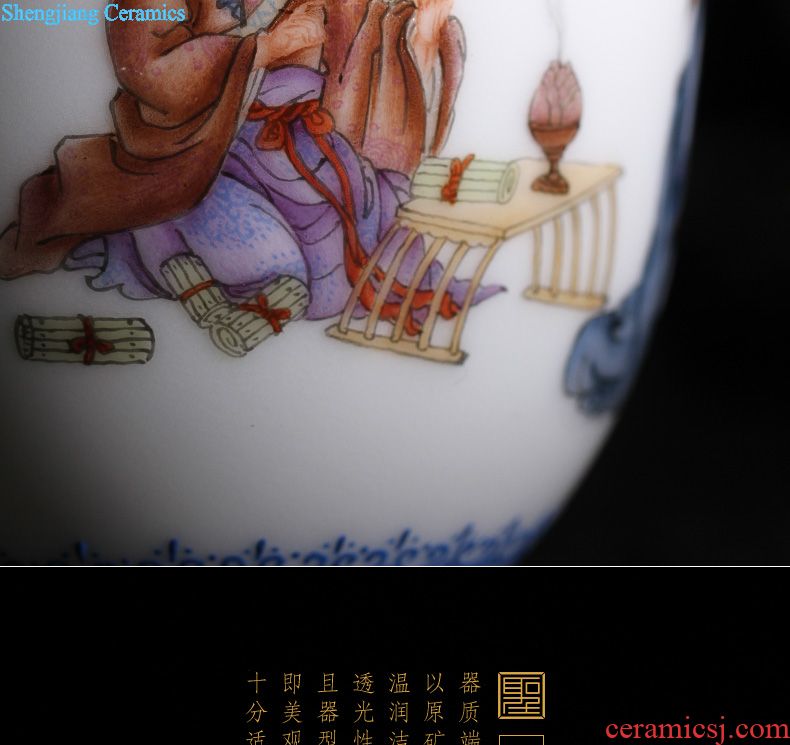 St office cup hand-painted ceramic famille rose Traditional figure 帯 cover handle tea cup all hand of jingdezhen tea service