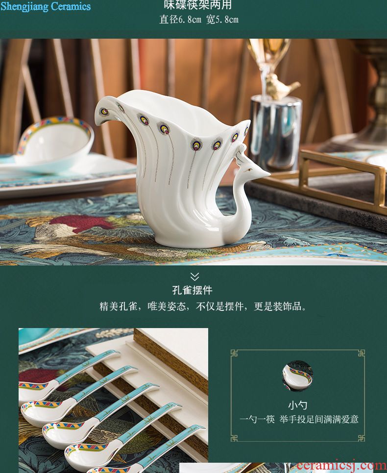 Blue and white and exquisite porcelain tableware suit Jingdezhen ceramics bone bowls plates glair 70 high-end gifts