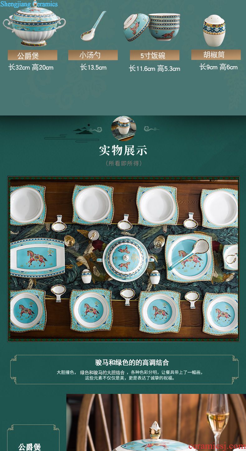 Blue and white and exquisite porcelain tableware suit Jingdezhen ceramics bone bowls plates glair 70 high-end gifts