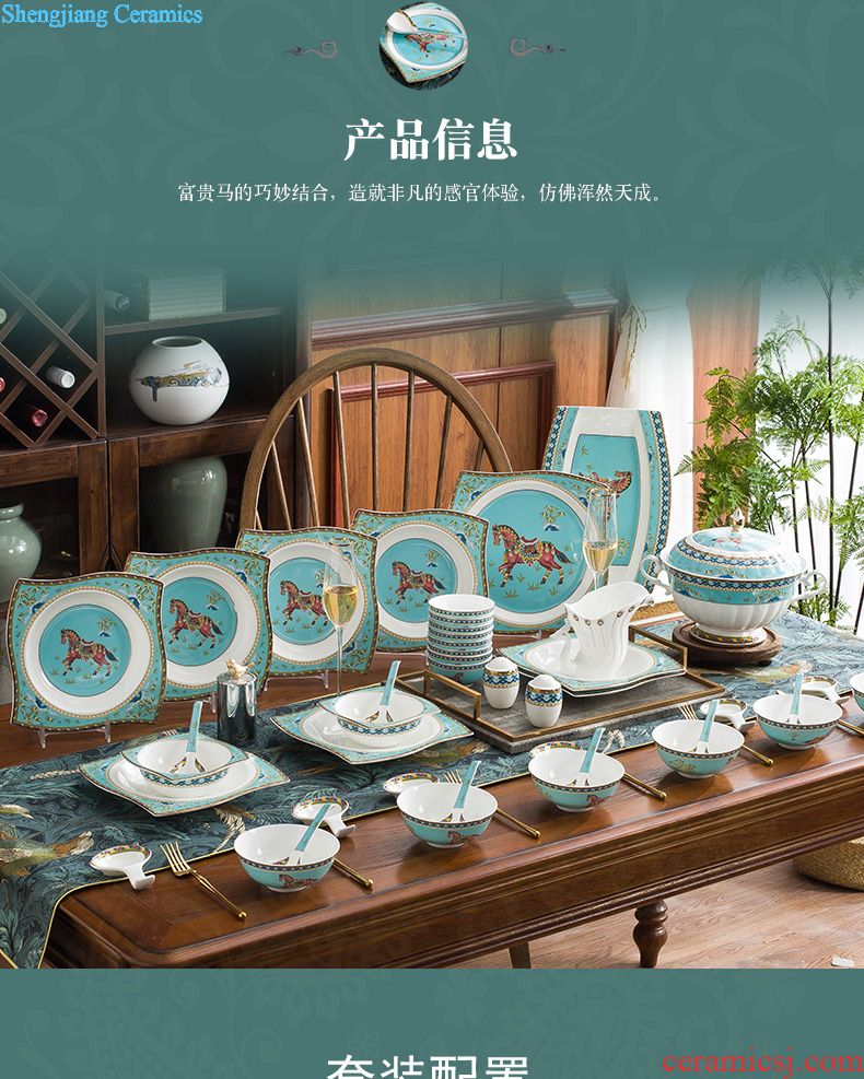 Blue and white and exquisite porcelain tableware suit Jingdezhen ceramics bone bowls plates glair 70 high-end gifts