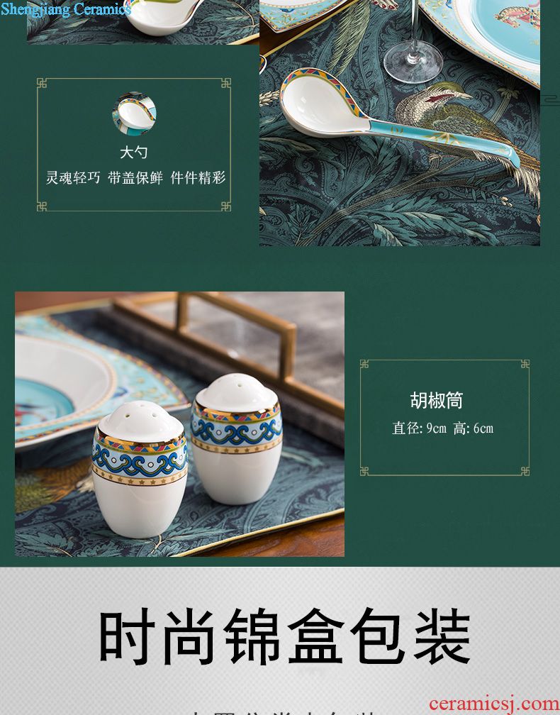 Blue and white and exquisite porcelain tableware suit Jingdezhen ceramics bone bowls plates glair 70 high-end gifts