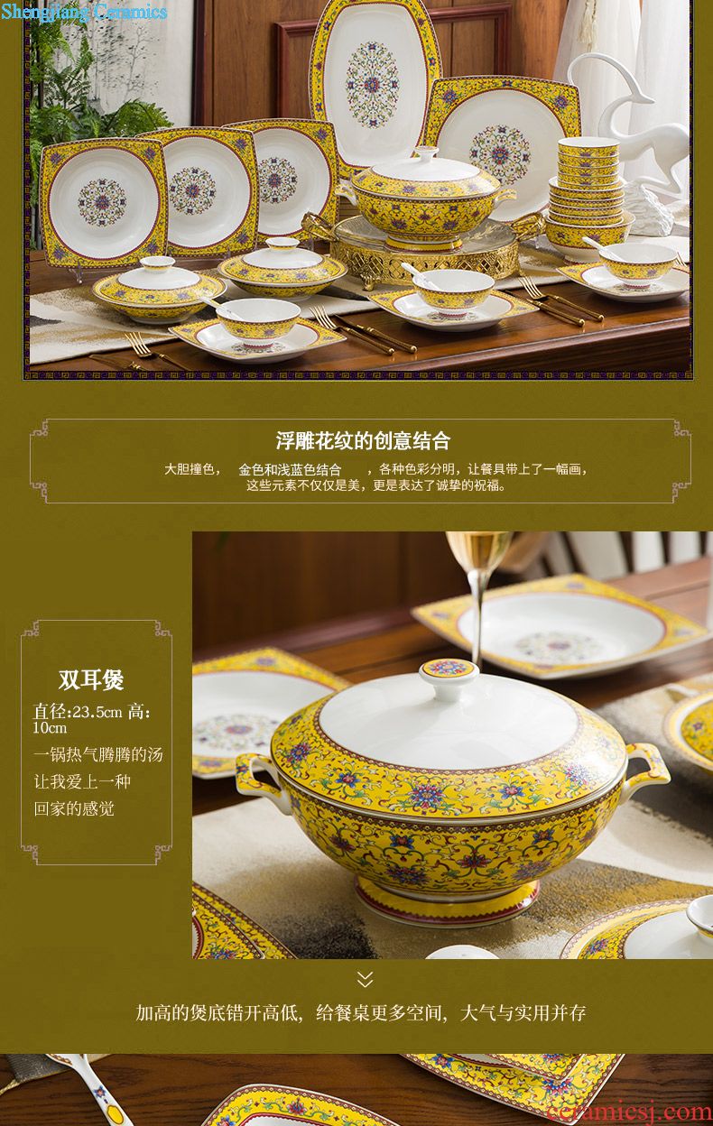 Bone China tableware suit jingdezhen ceramics Bowl dish dish soup pan European paint industry high-end gift 60 head