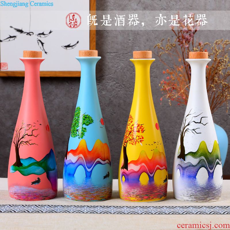 Jingdezhen ceramic wine bottle 1 catty 3 kg 5 jins of 10 jins sealed bottle wine jar household flagon gift