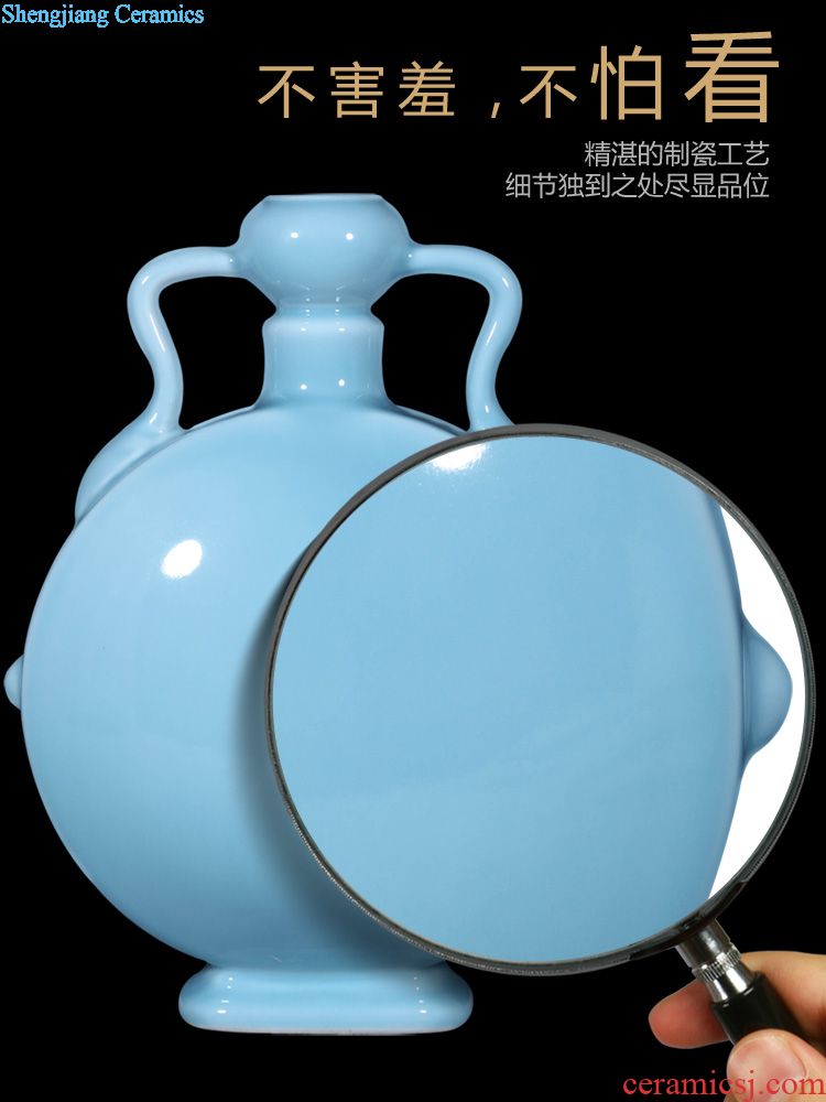 Jingdezhen ceramics furnishing articles imitation qing qianlong powder blue glaze bound branch lotus ears gourd sitting room home decoration