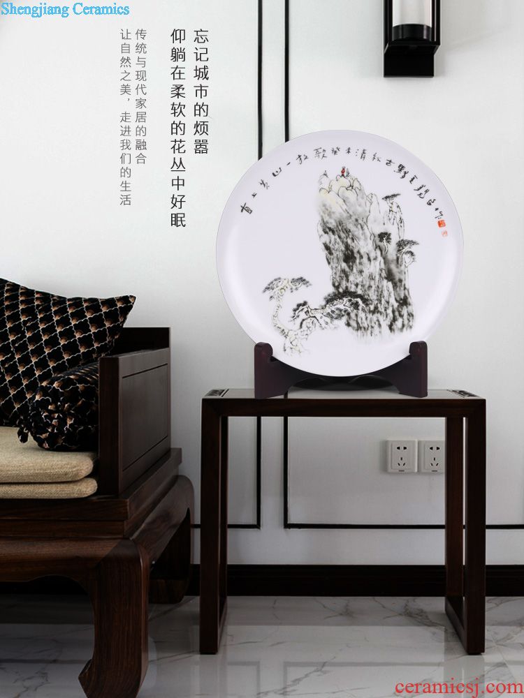 Jingdezhen ceramic furnishing articles tong qu decorative hanging dish sat dish plate Chinese style household living room TV cabinet handicraft