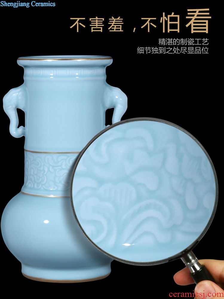 Jingdezhen ceramics vase imitation qing qianlong blue-and-white longfeng grain ears bottle of Chinese style household adornment furnishing articles