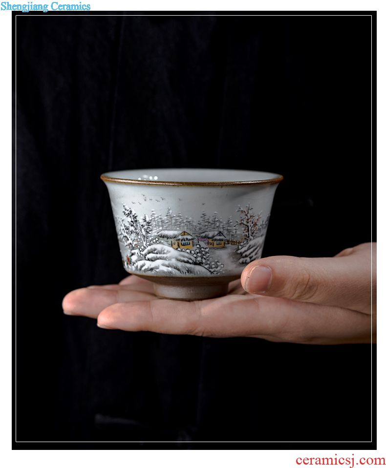 Jingdezhen ceramic hand-painted tureen manual colour peach tea cups ji blue yan glaze three of the bowl bowl bowl