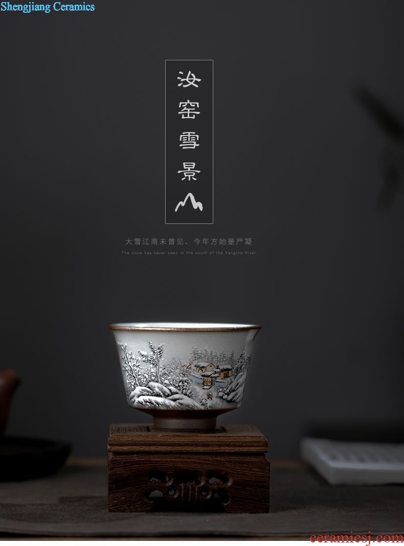 Jingdezhen ceramic hand-painted tureen manual colour peach tea cups ji blue yan glaze three of the bowl bowl bowl
