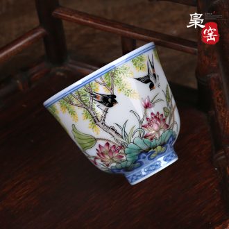 Jingdezhen ceramic kung fu tea cups Manual wire inlay sample tea cup tea Colored enamel lotus master cup single cup