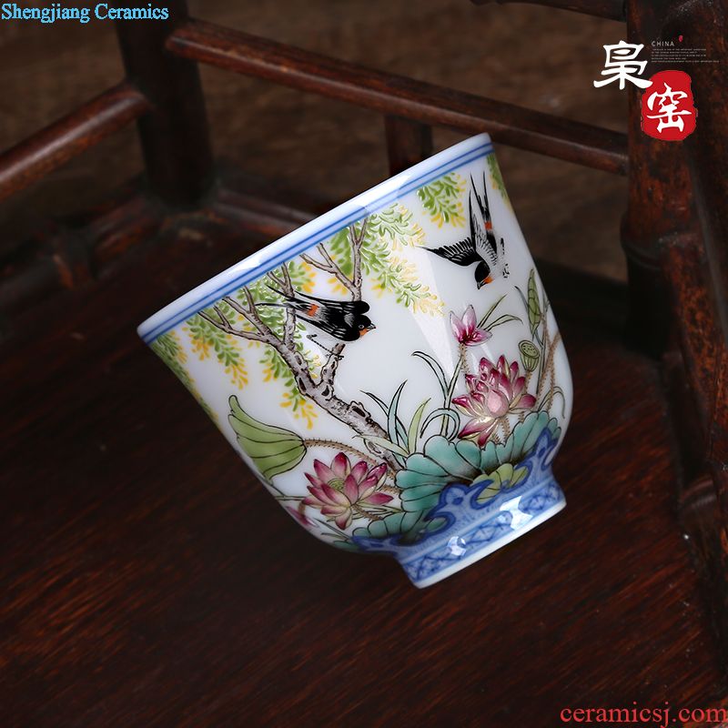 Jingdezhen ceramic kung fu tea cups Manual wire inlay sample tea cup tea Colored enamel lotus master cup single cup