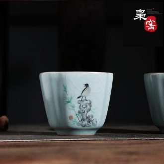 Open your kiln azure manual hexagon cup kingfisher kung fu tea cups, individual cup single cup jingdezhen tea cups