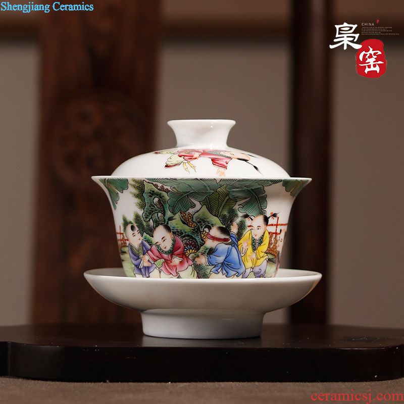 Jingdezhen ceramic sample tea cup grilled pastel flowers by hand bowl painting of landscape master cup kung fu tea cup
