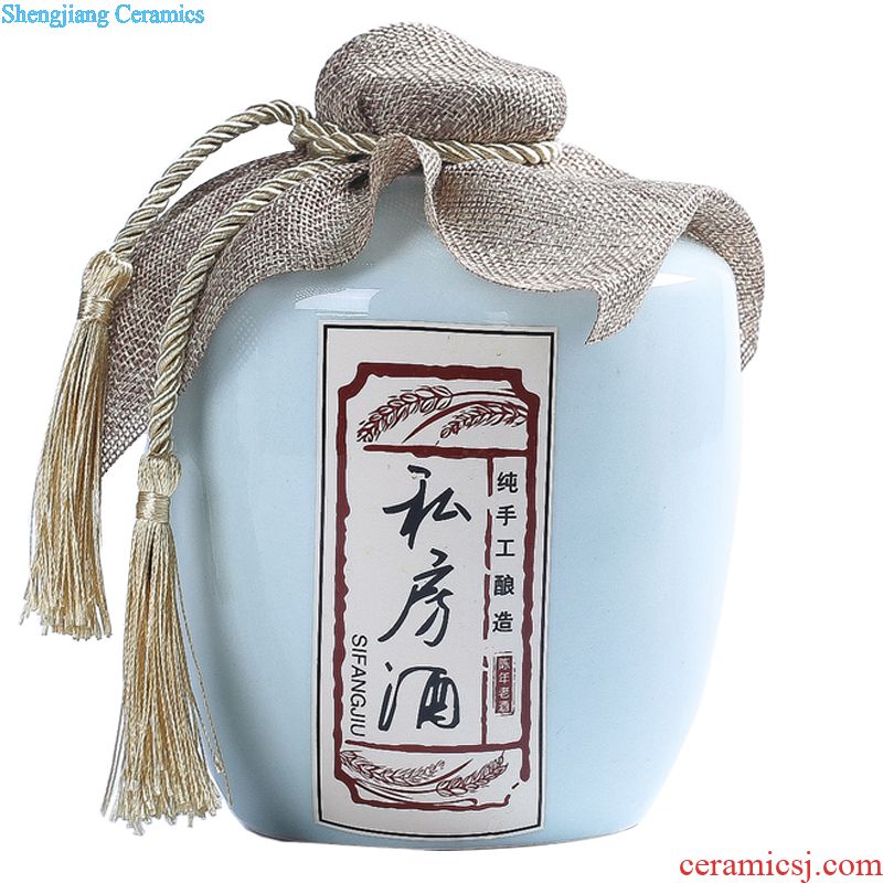 Jingdezhen ceramic barrel 25 kg with cover 50 kg ricer box storage tank brewing tea cake cylinder cylinder cylinder tank household