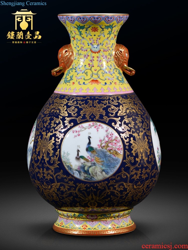 Jingdezhen ceramic hand-painted pastel dried flowers thin body big new Chinese style household vase TV ark the sitting room porch place