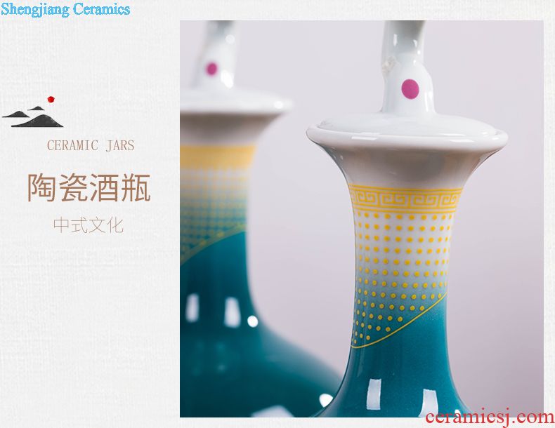 Jingdezhen porcelain 5 jins of hand-painted ceramic foam bottle 5 jins of jars hip flask with long youligong bottle