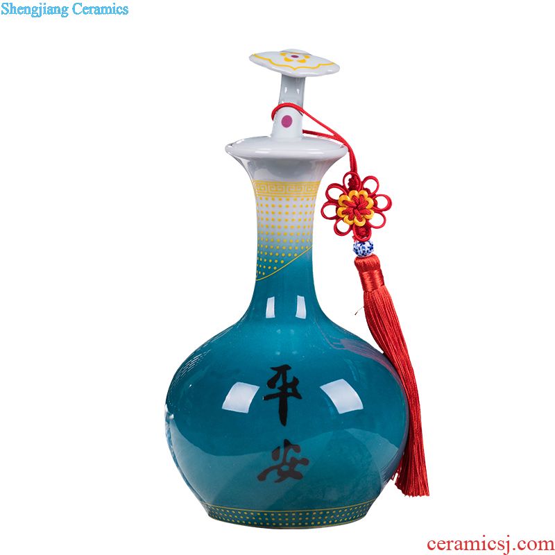 Jingdezhen porcelain 5 jins of hand-painted ceramic foam bottle 5 jins of jars hip flask with long youligong bottle