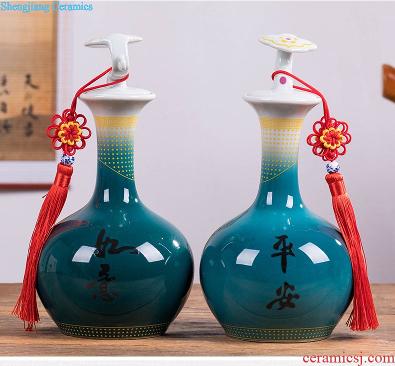 Jingdezhen porcelain 5 jins of hand-painted ceramic foam bottle 5 jins of jars hip flask with long youligong bottle