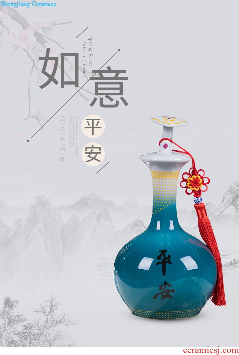 Jingdezhen porcelain 5 jins of hand-painted ceramic foam bottle 5 jins of jars hip flask with long youligong bottle