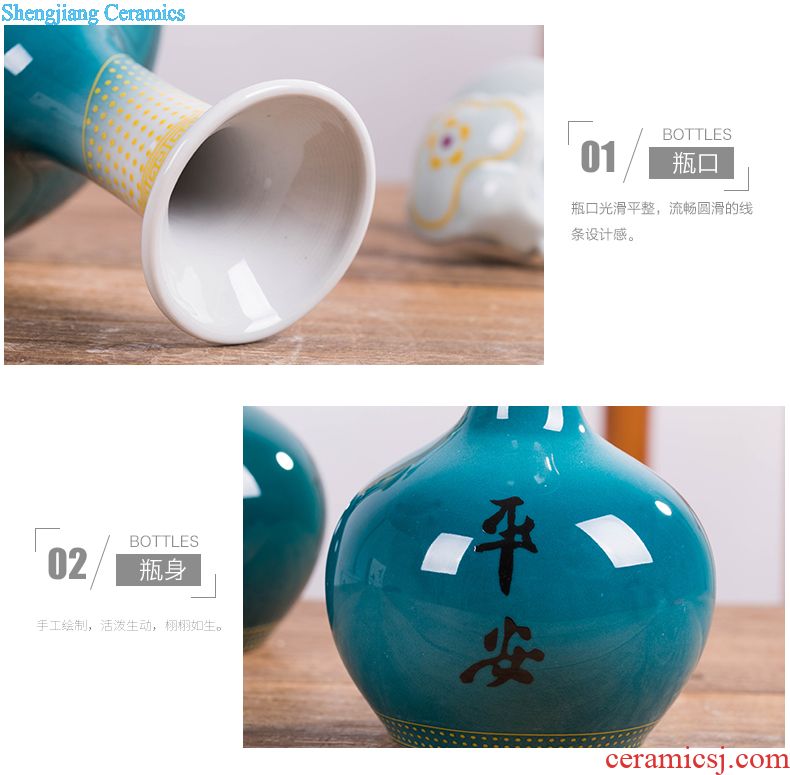 Jingdezhen porcelain 5 jins of hand-painted ceramic foam bottle 5 jins of jars hip flask with long youligong bottle