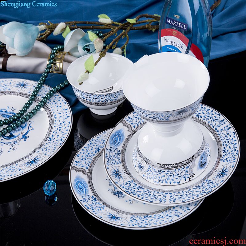 Jingdezhen high-grade bone China tableware suit Chinese colored enamel royal household tableware luxurious dishes suit with a gift