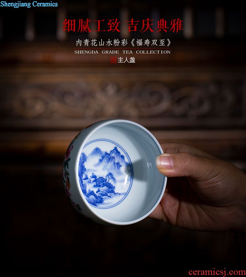 Holy big blue treasure inside teacups hand-painted ceramic kung fu phase colored enamel butterfly lie fa cup manual of jingdezhen tea service