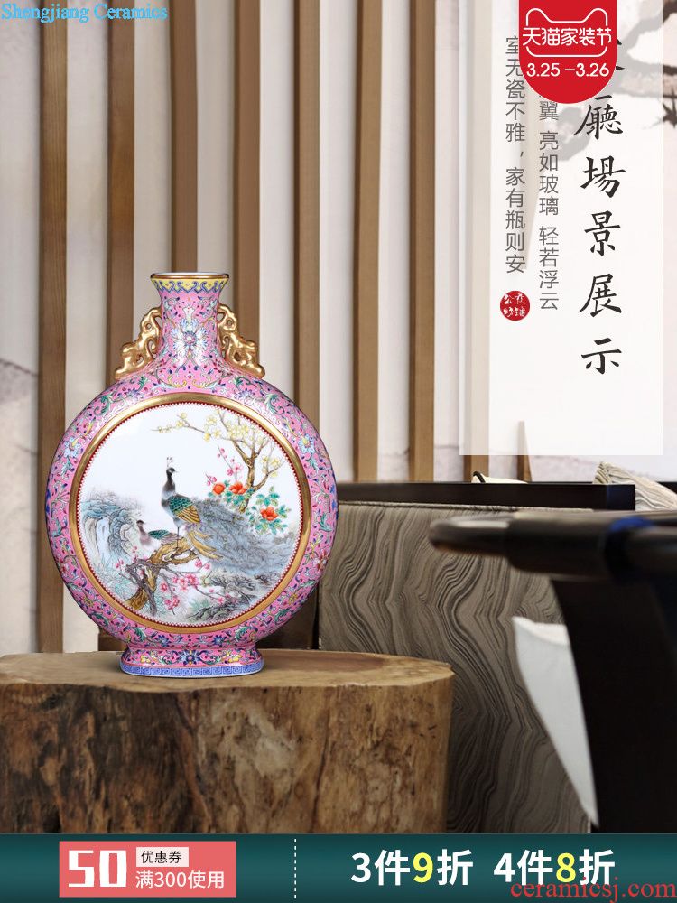 Jingdezhen ceramic furnishing articles imitation qing qianlong powder enamel double listen barrels of the sitting room of Chinese style household adornment ornament