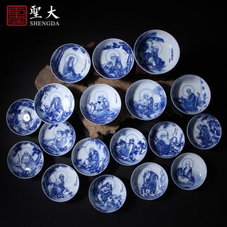 The big ceramic curios Hand-painted heavy powder enamel paint 18 arhats masters cup jingdezhen tea sample tea cup