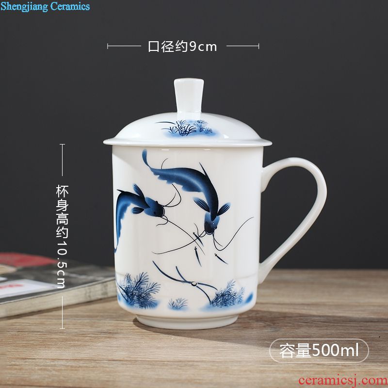 Jingdezhen ceramic cup pure white cup bone porcelain cup with cover glass office meeting gift custom logo