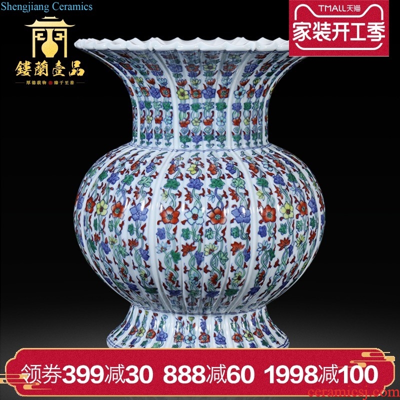 Jingdezhen ceramics hand-drawn square painting of flowers and household decoration as collection of new Chinese style antique vase furnishing articles