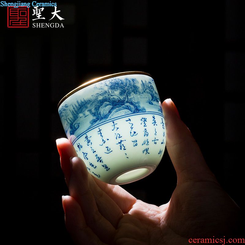 The large ceramic kung fu tea set three blue and white bamboo report peaceful tureen tureen hand-painted all hand making tea bowl of tea cups